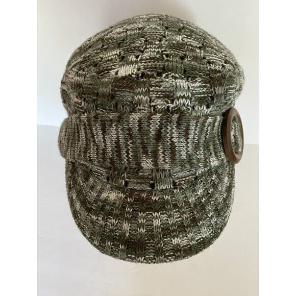 Vtg Scala Pronto Wms Grn Blk Knit Y2K Lined Cabbie Newsboy Elas Back Buckle Acc - Picture 7 of 9